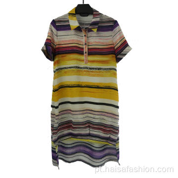 Vestido Casual Listrado Feminino